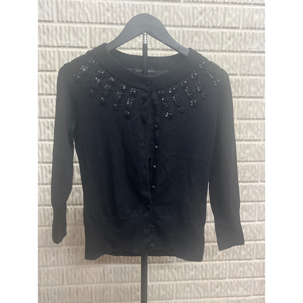Banana Republic Womens Black Sequin Embellished Button Front Cardigan Sweater S